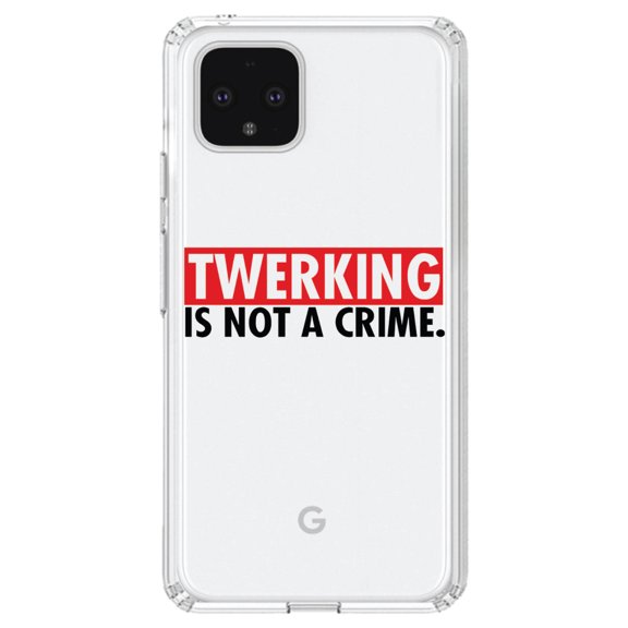 DistinctInk Clear Shockproof Hybrid Case for Google Pixel 4 XL (6.3" Screen) - TPU Bumper Acrylic Back Tempered Glass Screen Protector - Twerking is Not a Crime