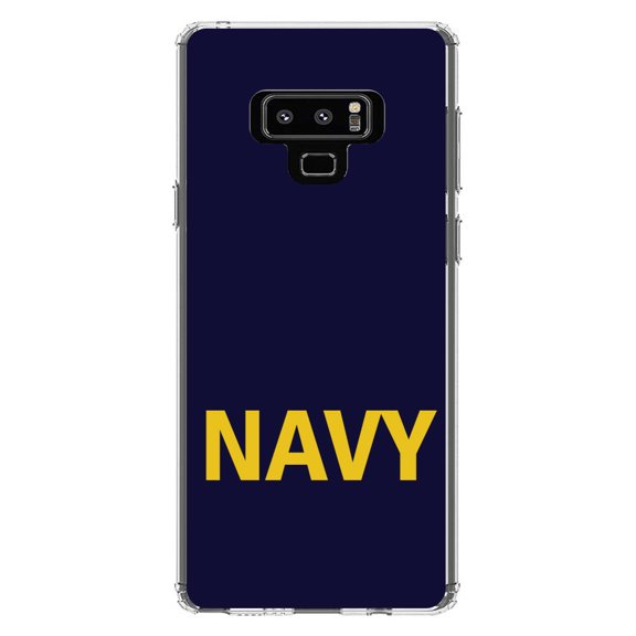 DistinctInk Clear Shockproof Hybrid Case for Samsung Galaxy Note 9 - TPU Bumper, Acrylic Back, Tempered Glass Screen Protector - Yellow Navy - Support for the Navy