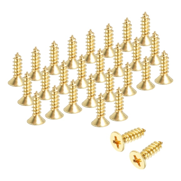 Uxcell Brass Wood Screws, M3.5 x 12mm Phillips Self-Tapping Furniture Connector for Door Hinges, Wood Crafts and Appliances DIY Projects, Pack of 38