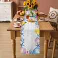 thumbnail image 2 of Watercolor Coastal Table Runner 70 Inches, Sea Shell Starfish Lemon Flowers Wood Gray Bed Runner Dresser Scarves Tabletop for Indoor Outdoor Parties/Ceremony/Banquet, 13" x 70", 2 of 9