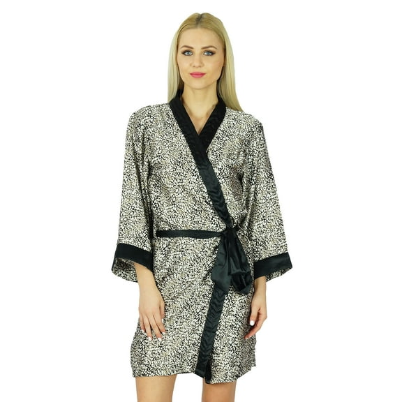 Bimba Women Getting Ready Bridesmaid Robes Black Satin Short Robe