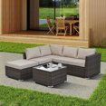 thumbnail image 2 of 4 Pieces Patio PE Wicker Furniture Set, All-Weather Outdoor Sectional Conversation Set with Removable Thick Cushion, Tempered Glass Table & Pillows, Waterproof, Rust-Proof &UV Protection, Light Gray, 2 of 8