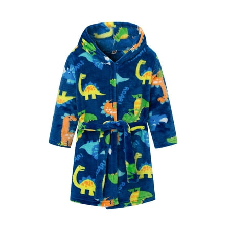 

Unisex Children Bathrobes Toddler Kids Long Sleeve Dinosaur Hooded Robes Flannel Bathrobes One-Piece Pajamas for Little Boys Girls