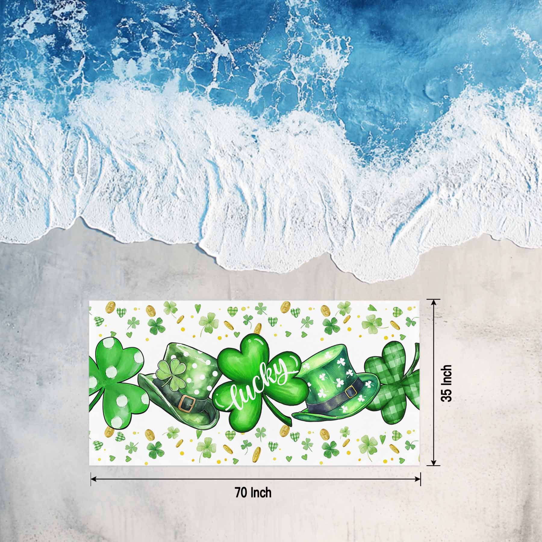 St. Patrick's Day Beach Towels Blanket Soft&Absorbent Quick Dry Microfiber Green Lucky Shamrocks Hat Pool Towels for Swimming ,Yoga, Sports, Gym, Camping,Large 35X70in, Gold Coin