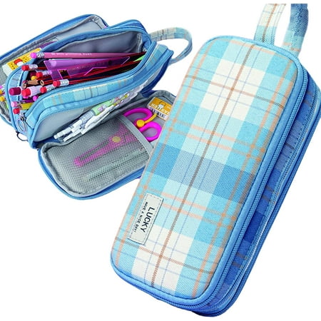 Pencil Bag Aesthetic Pencil Case Large Capacity Multi-slot Pen Bag With  Three Zipper Grid Mesh Fabric Zipper Pen Pouch For Office School Supplies  For