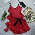 thumbnail image 3 of Conjunto de pijama de seda helada para mujer: pantalones cortos con tirantes y lazo liso, ropa fina para estar por casa, tallas S-XL, 3 of 5