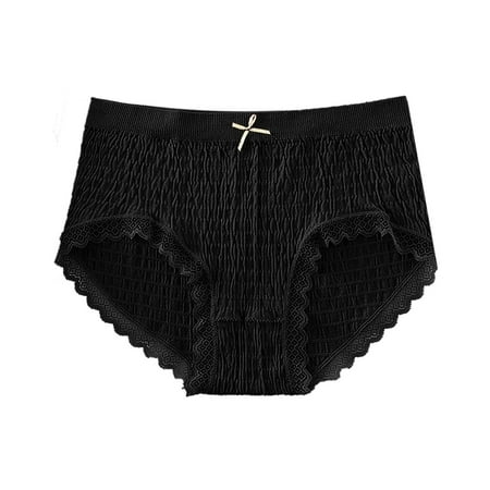 GEWSEY Women Sexy Lace Satin Mid Rise Panties Cheeky Ruffle Hem Lingerie Underwear (Black  M)