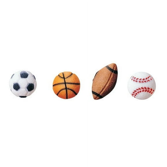 All Sports Edible Molded Sugar Cake/Cupcake Decorations - 12 ct
