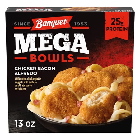 Banquet MEGA Bowls Chicken Bacon Alfredo, High Protein Frozen Meal, 13 oz.