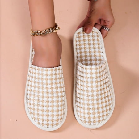 

Fashion Autumn And Winter Women Slippers Home Flat Bottom Non Slip Warm And Comfortable Solid Color Houndstooth