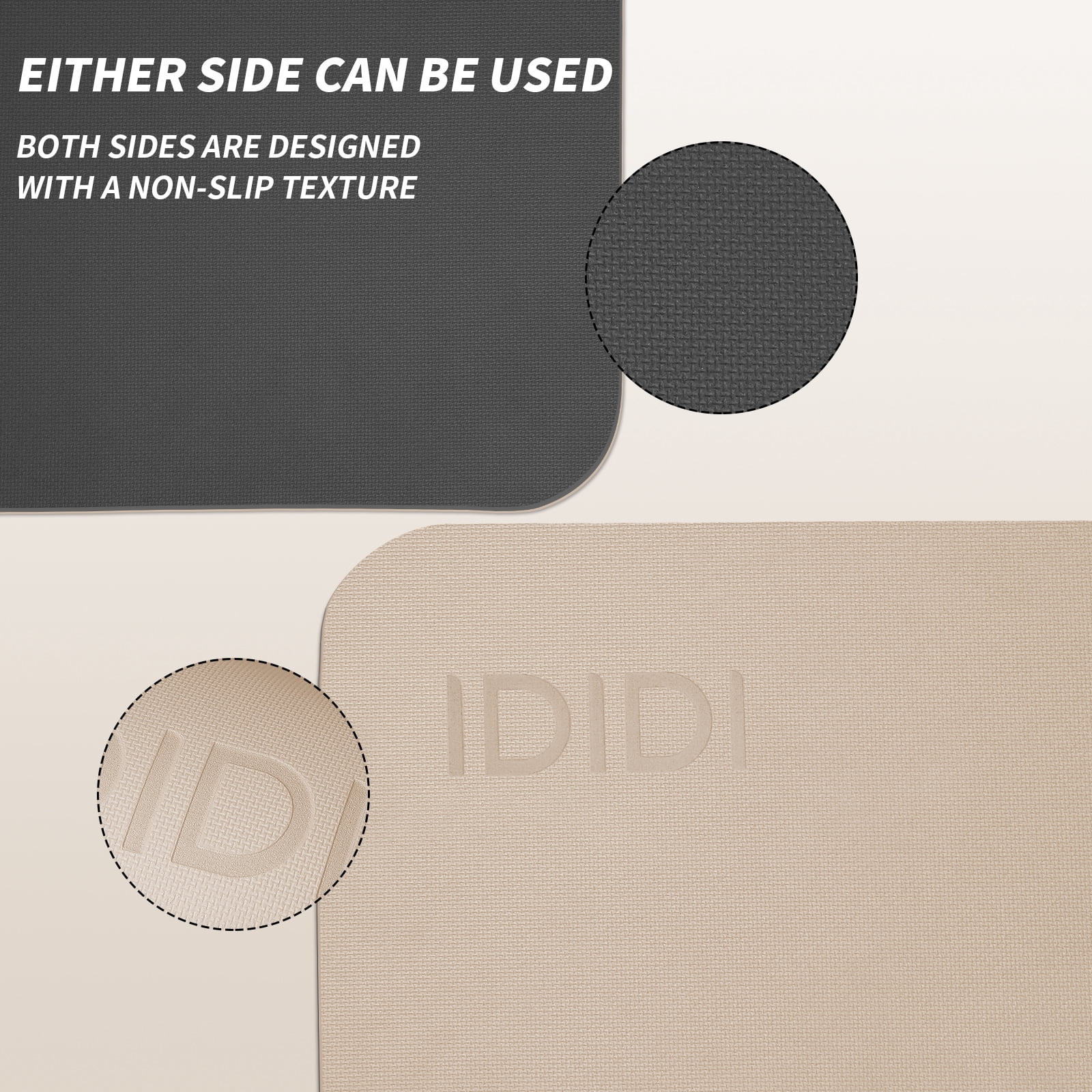 IDIDI Portable Yoga Mat – Travel-Friendly with Strap, 1/3 Inch Thick & Non-Slip – for Home Gym, Workout & Hot Yoga – Exercise Mat for Men, Women & Kids(Beige+Black)