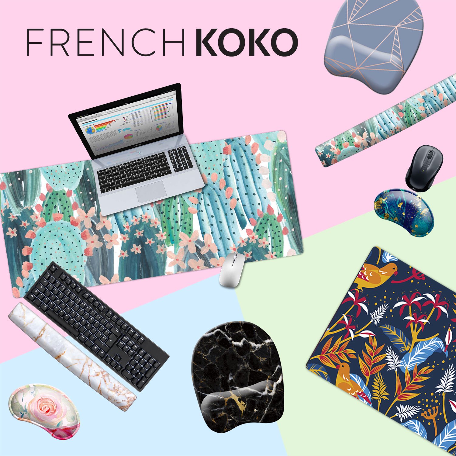 French Koko Large Mouse Pad Big Desk Mat Cute Green Cactus Deskpad Desk Pad Mousepad Xl 30x 15