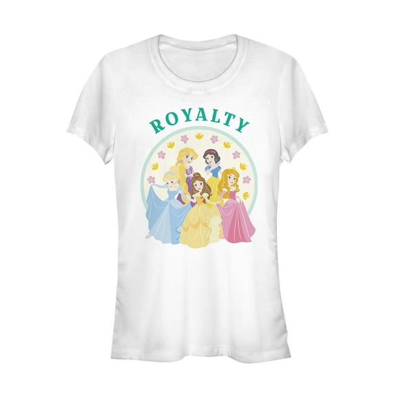 Junior's Disney Princesses Cutety Cartoon  Graphic Tee White Large