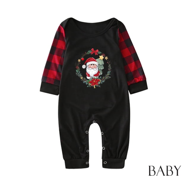 Pyjamas de Noël Bébé Noël Rayé Imprimé Combinaison à Manches Longues Vêtements de Famille Pyjamas Bébé Fille Pyjamas en Liquidation