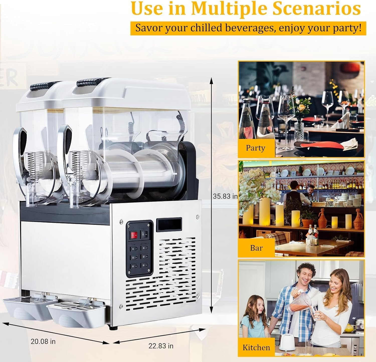 Commercial Slushy Machine, 12L Double Tank Frozen Drink Margarita Machine Smoothie, Self-Cleaning, 700W Stainless Steel Slushy Machine for Snow Melts, Cocktails, Homes, Coffee Shop, Restaurants
