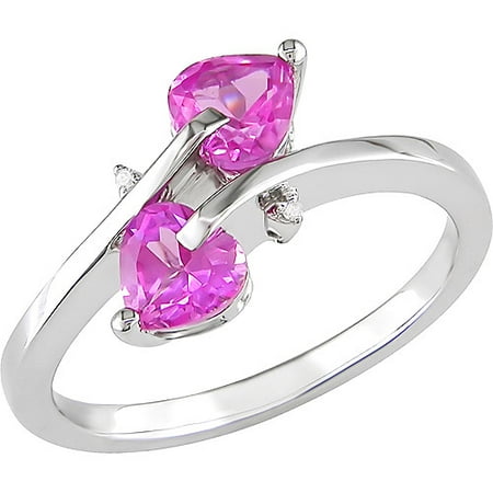 Tangelo 1 Carat T.G.W. Created Pink Sapphire and Diamond Accent Ring in Sterling Silver