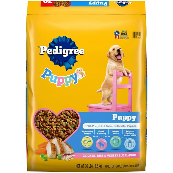 Pedigree Puppy Growth And Protection Chicken And Vegetable Dry Dog Food For Puppies, 30 Lb Bag