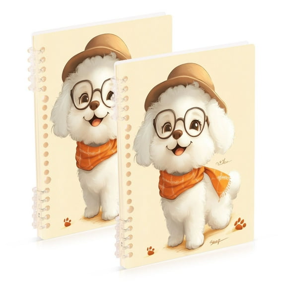 Wirebound Notebook Hardcover Spiral Notebooks Happy White Bichon Frise, 60 Pages, 80 GSM, 5.7 x 8.3in