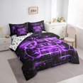 thumbnail image 4 of Homewish Futuristic Purple Gamepad Bedding Comforter Set 7 Pieces for Kid, Modern Gaming Gamer Full Bedding Set, Chic Stripes Ombre Reversible Fitted Sheet Flat Sheet, Ultra Soft Bedroom Decor, 4 of 8