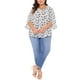 thumbnail image 2 of Blusa de gasa de mujer plus size Agnes Orinda, con cuello en V, manga 3/4, estilo casual de verano, talla 2X, color blanco, 2 of 5