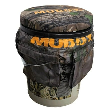 Muddy Sportsman s Bucket - Durable Lightweight Portable Versatile Ground Hunting Outdoor 5 Gallon Camo Pail with Accessory Pouch & Cushioned 360-Degree Spin-Top Seat