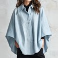 thumbnail image 2 of Sorvello Women Poncho Sleeve Lapel Button Down Oversized Batwing Shirt Outerwear Summer Fall Loose Top Causal Outfits Light Blue XL, 2 of 5