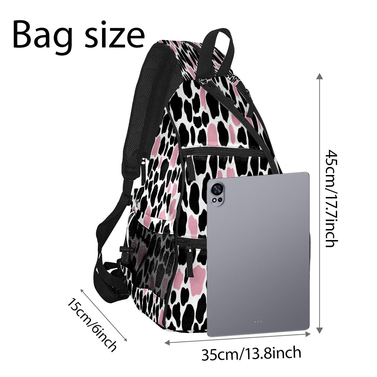 Pickleball Bags for Men Women Pickleball Backpack with Large Capacity Lightweight Adjustable Pickleball Sling Bag Hold Paddles, Balls, Accessories Cow Print Pink Black