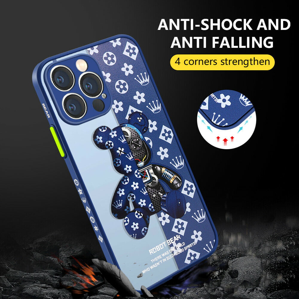 Soatuto for iPhone 12 Pro Max Phone Case Cool Bear Shockproof Protection Case with Hand Strap Soft Silicone TPU Bumper and Hard PC Pattern Back Luxury