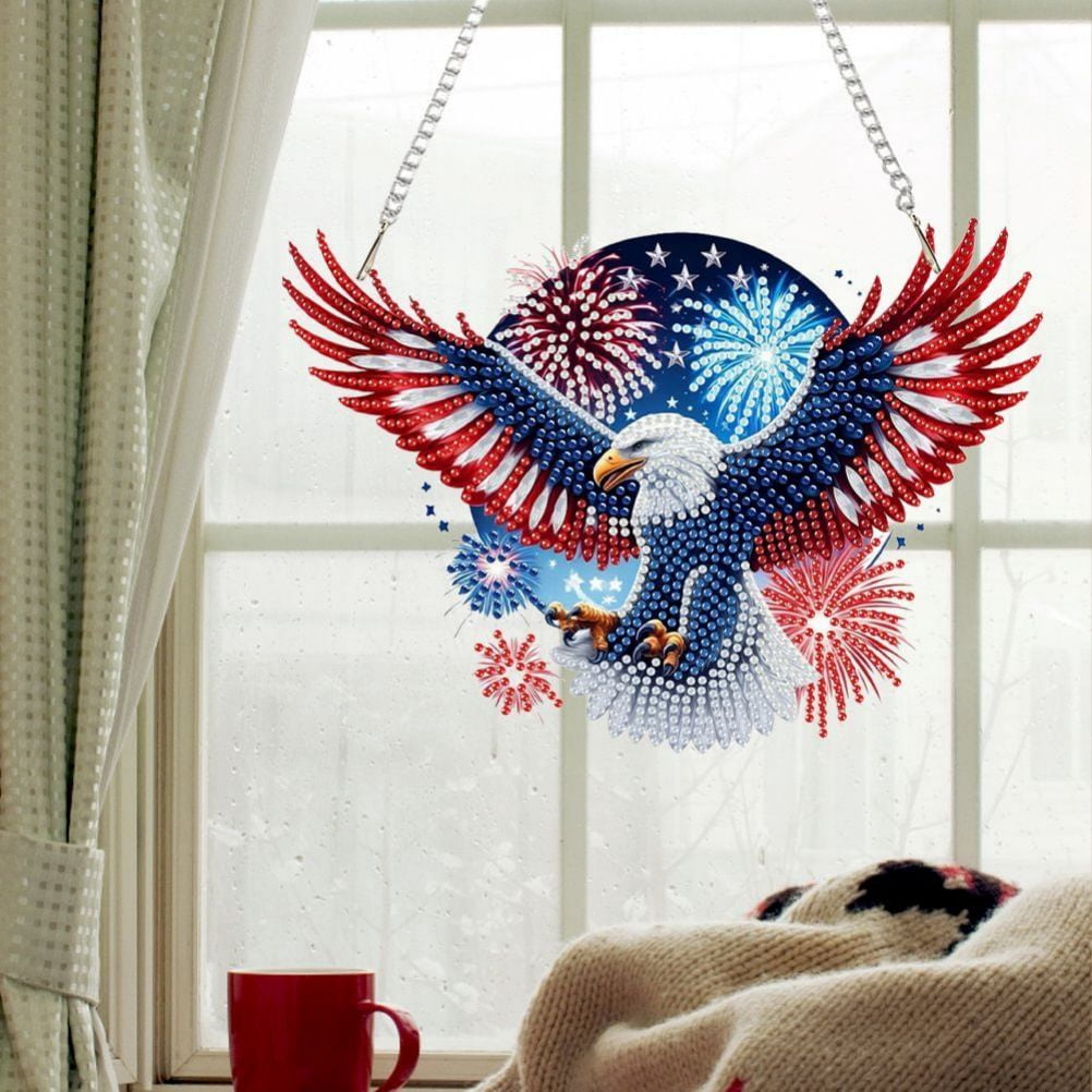 FLOPESN DIY Diamond Art Painting American Independence Day Creative，9.84*9.84in Eagle  Design, Acrylic Material Irregular Shape Home Decoration Pendant