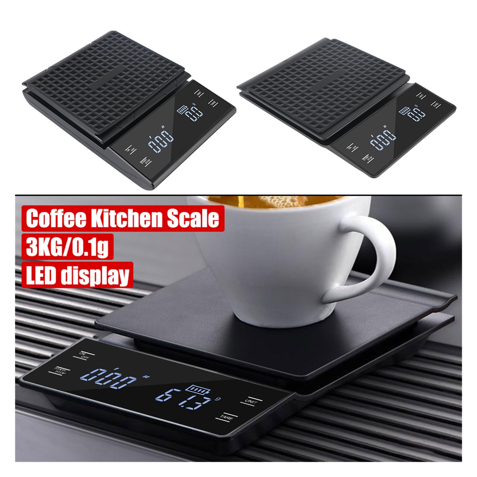 Digital 3KG/0.1g LED Display Precision Auto Timer Coffee Kitchen Weight Scale Electronic ,Multifunction