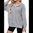 thumbnail image 2 of Sudadera de Algodón con Forro y Media Cremallera para Mujer, Cálida, de Invierno, con Bolsillo para el Pulgar Gris S, 2 of 10