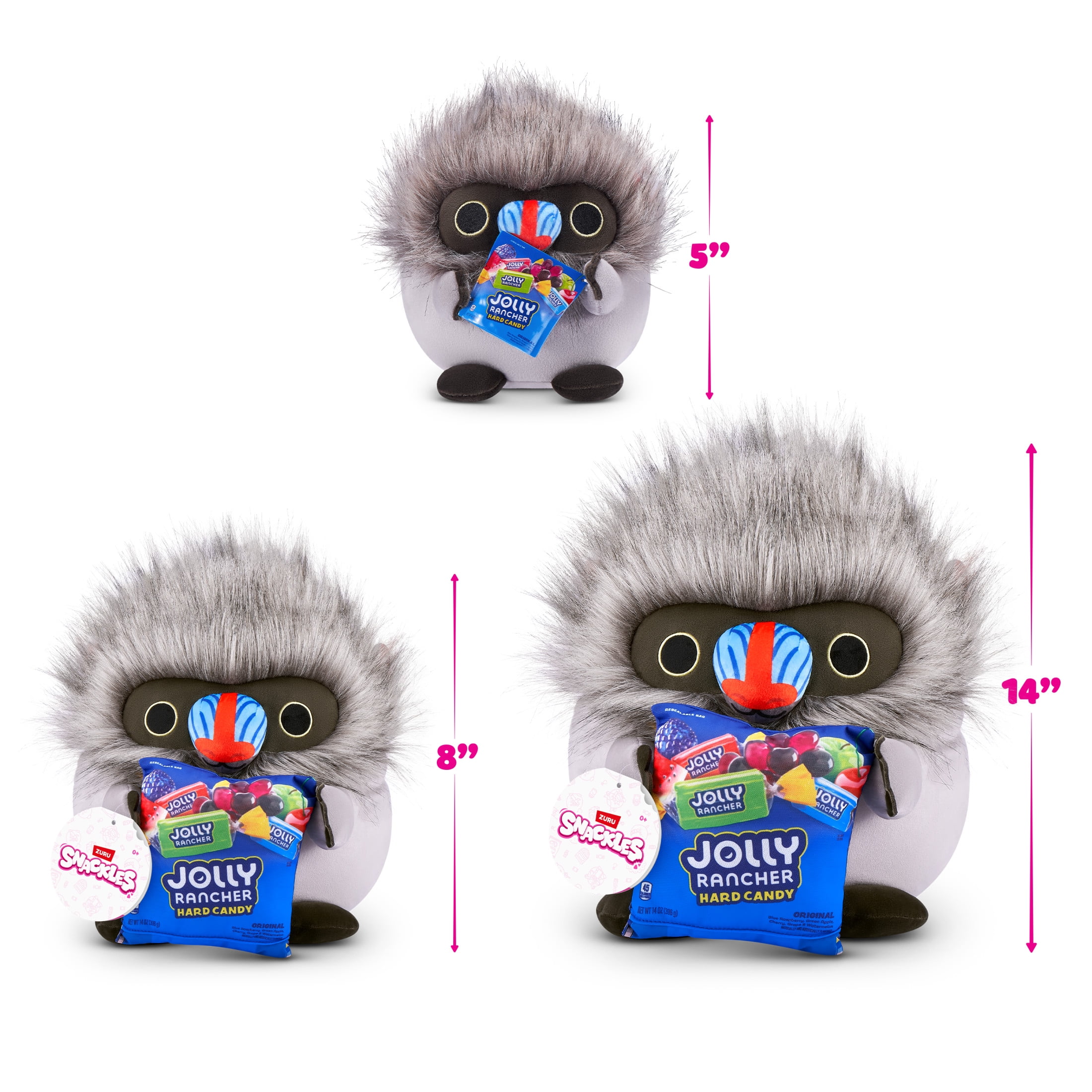 Snackles Peluche série 3 8 pouces sous licence de ZURU (Mandrill w/Jolly rancher) de ZURU, Peluche avec licence accessoires Snack Brand
