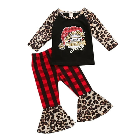 

Jdefeg Baby Girl Giraffe Clothes Toddler Girls Long Sleeve Cartoon Letter Leopard Prints T Shirt Tops Plaid Bell Bottoms Flare Pants Kids Outfits Plush Blanket Cotton Blend Black 110