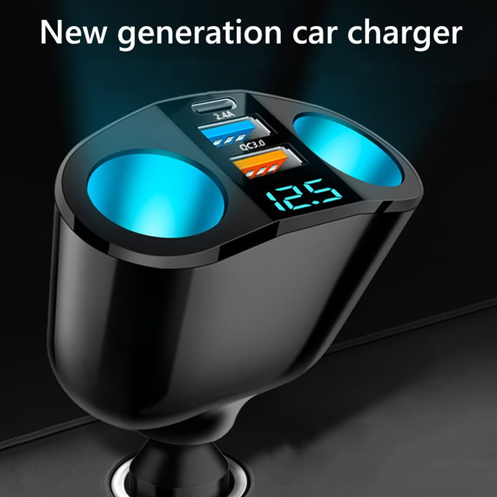 For QC3.0 Car Charger 12V/24V Dual USB Power Adapter Car Socket Blue LED Digital Display, Support Battery Voltage Display,