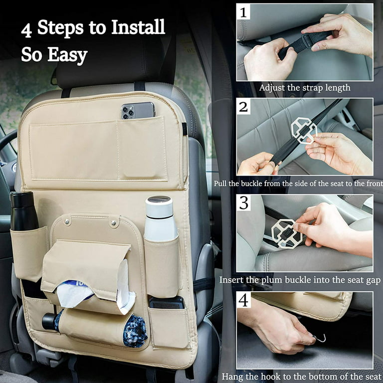 PU Leather Car Seat Organizer with Foldable Table Tray Backseat