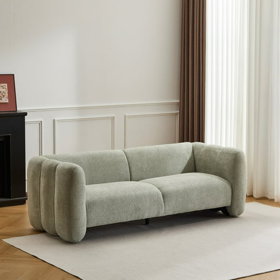 Elegant Wave Design 3-Seater Sofa for Living Room Bedroom Apartment Office Light Green Upholstery Cloud-Like Comfort 900lb Capacity