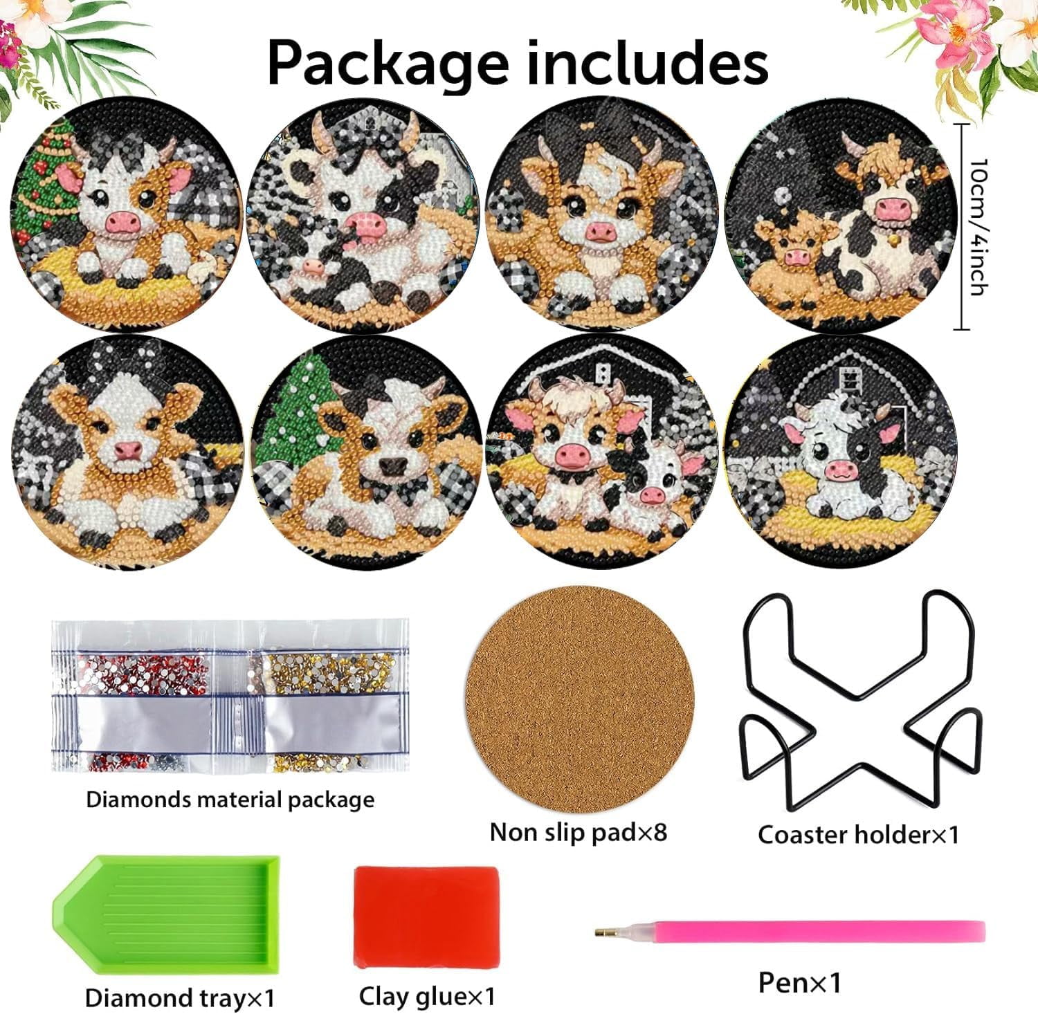 Diamond Art Coasters, Diamond Painting Coasters Kits with Holder, DIY Coaster for Beginners, Diamonds Art Crafts Supplies