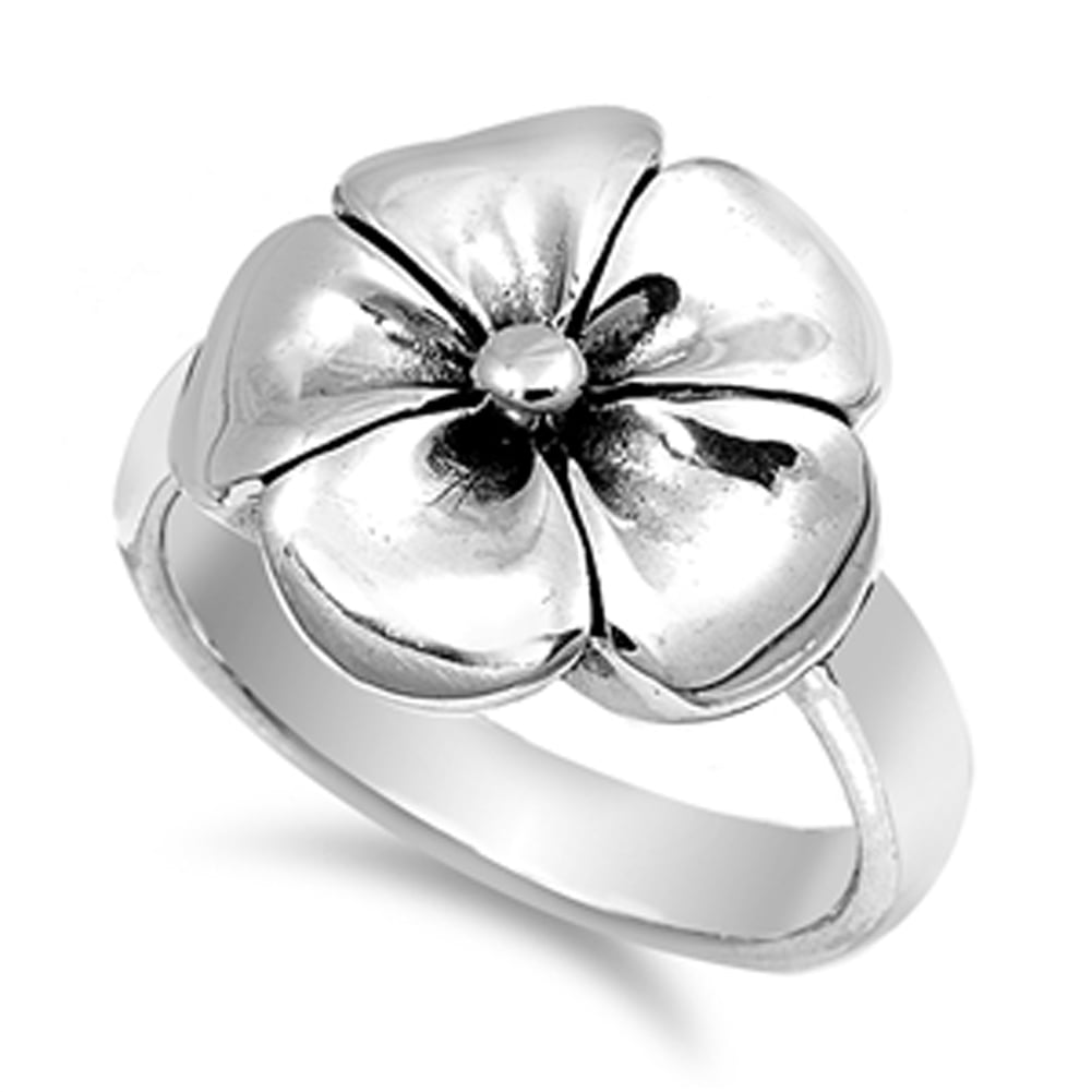 10mm Flower With Heart 925 Sterling Silver Ring Sizes 4-10 