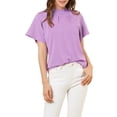 thumbnail image 1 of Blusa casual de manga corta con cuello fruncido para mujer INSPIRE CHIC, con abertura en la espalda, talla XS, color púrpura claro, 1 of 5