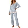 thumbnail image 3 of HAiming 2 Piece Womens Pajama Sets Long Sleeve Smocked Casual Shirts Comfy Pants Lounge Sets Fall Winter Sleepwear, 3 of 7