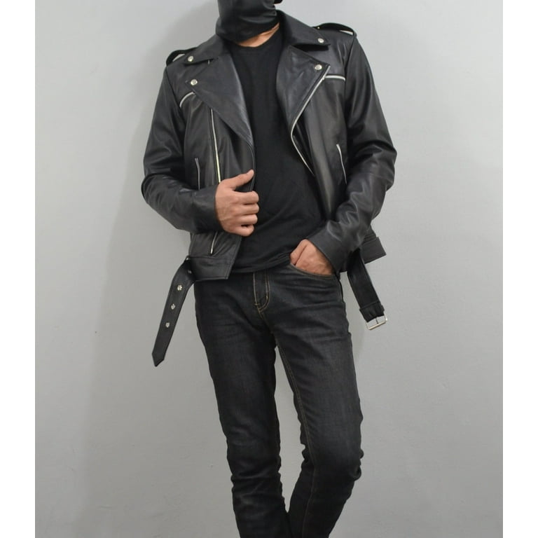 Mens Black Zipper Negan The Walking Dead Biker Leather Jacket