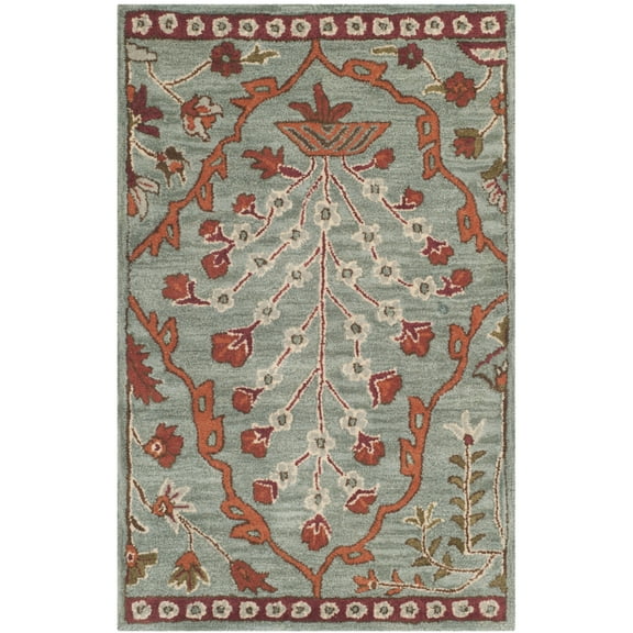 SAFAVIEH Wyndham Thurstan Floral Geometric Wool Area Rug, Blue/Rust, 2'6" x 4'