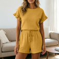 thumbnail image 2 of WAYUTE Womens Shorts Set Casual Summer Solid Color Ruffle Flowy 2 Piece Outfit Top and Drawstring Shorts Beach Holiday Clothing Sets, 2 of 5