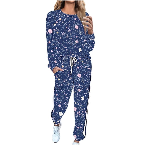 YUGYXL 2 Piece Comfy Casual Loungewear Set for Women Fashion Print Going Out Outfits with Long Sleeve Shirt and Sweatpants C Multicolor XL