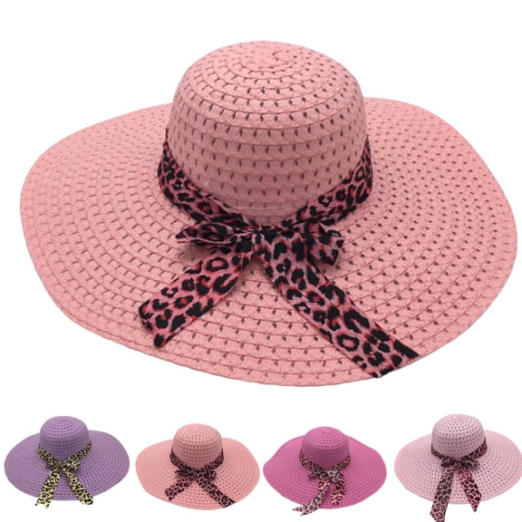 HuangHuanChen Womens Beach Sun Straw Hat with Bow Travel Foldable Brim Summer UV Hat Woven Hat Beach Fashion Hat Travel Hat