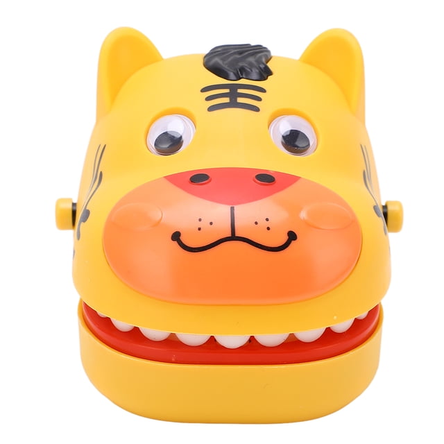 Finger Biting Game, Plastic Tiger Shaped Cartoon Push Teeth Biting Toy For Holiday Party Orange,Yellow