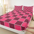 thumbnail image 3 of jejeloiu Black Classic Plaid Twin Sheet Sets,Abstract Geometric Checkerboard Twin Fitted Sheet,Pink Geometrical Grid Flat Sheet For Children,Breathable Home Decor,3 Pieces, 3 of 7