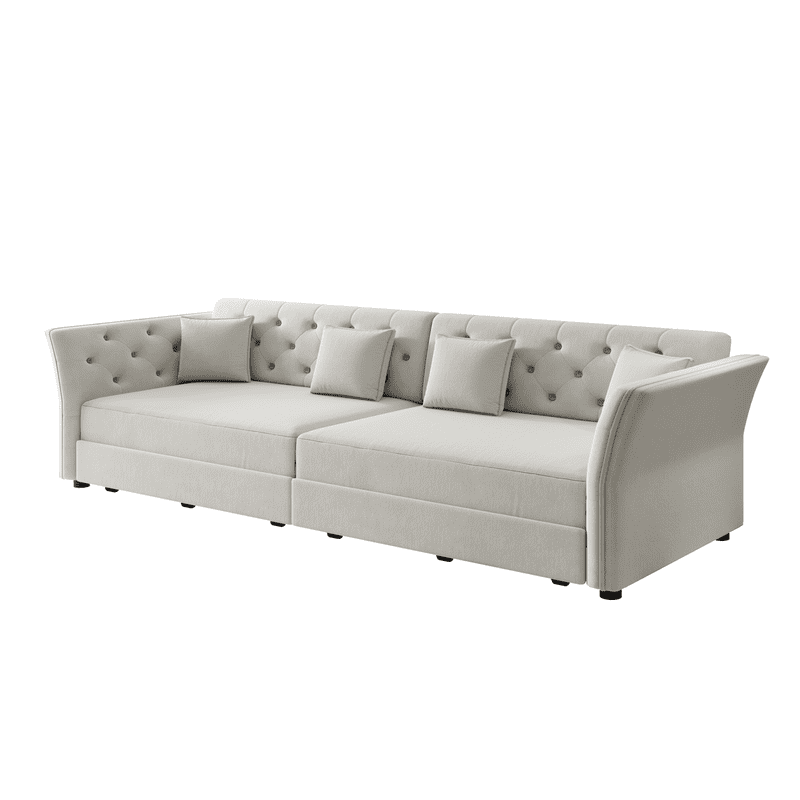 King Size Sleeper Sofa Bed, 100" 3-in-1 Convertible Pull Out Chesterfield Sleeper Couch, Oversized Velvet Flower Button Tufted 4-Seat Sofa for Living Room Apartment