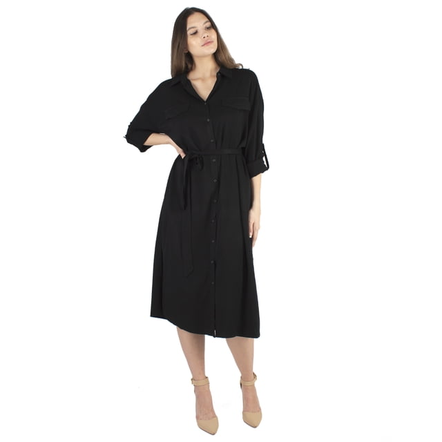 Vestido midi camisero negro AMAD Casual para mujer Talla M