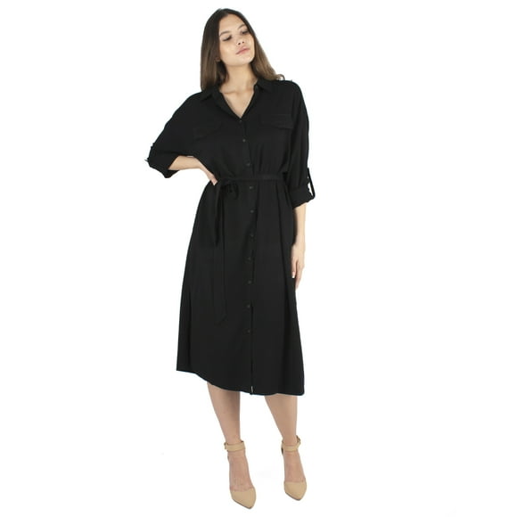 Vestido midi camisero negro AMAD Casual para mujer Talla S